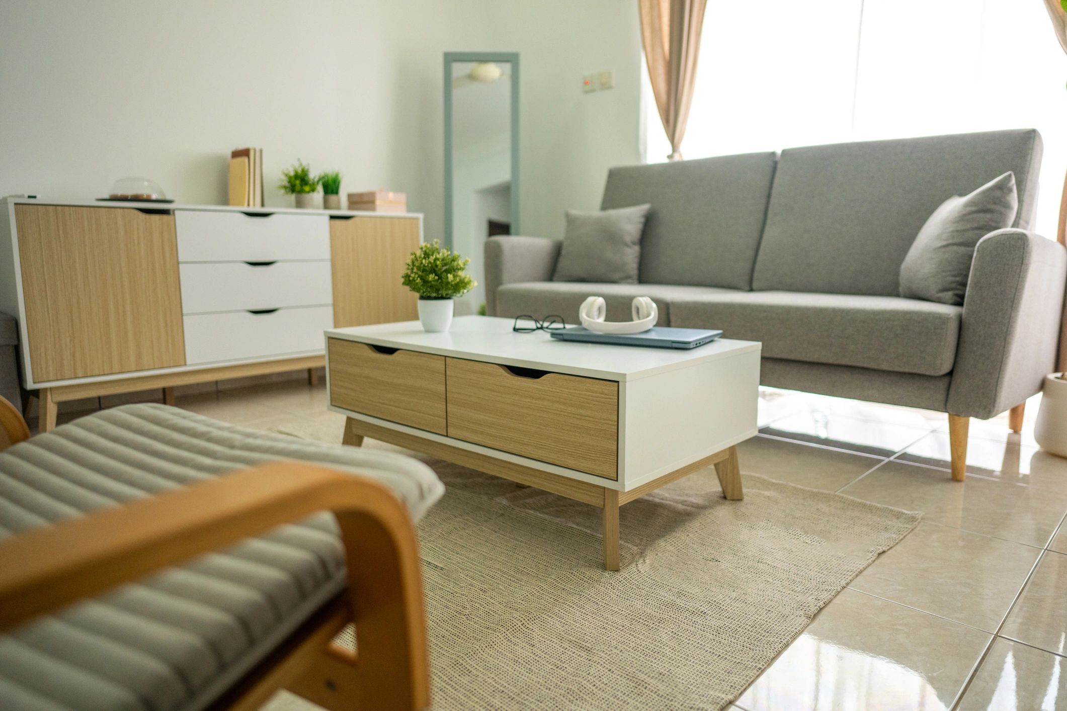 Soft neutral living room interior