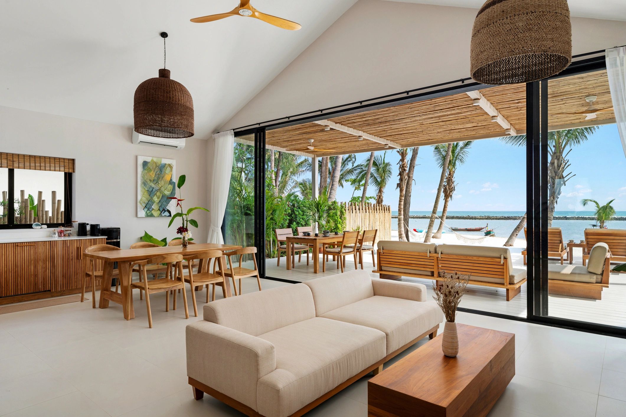 Luxury modern interior with open living and dining space