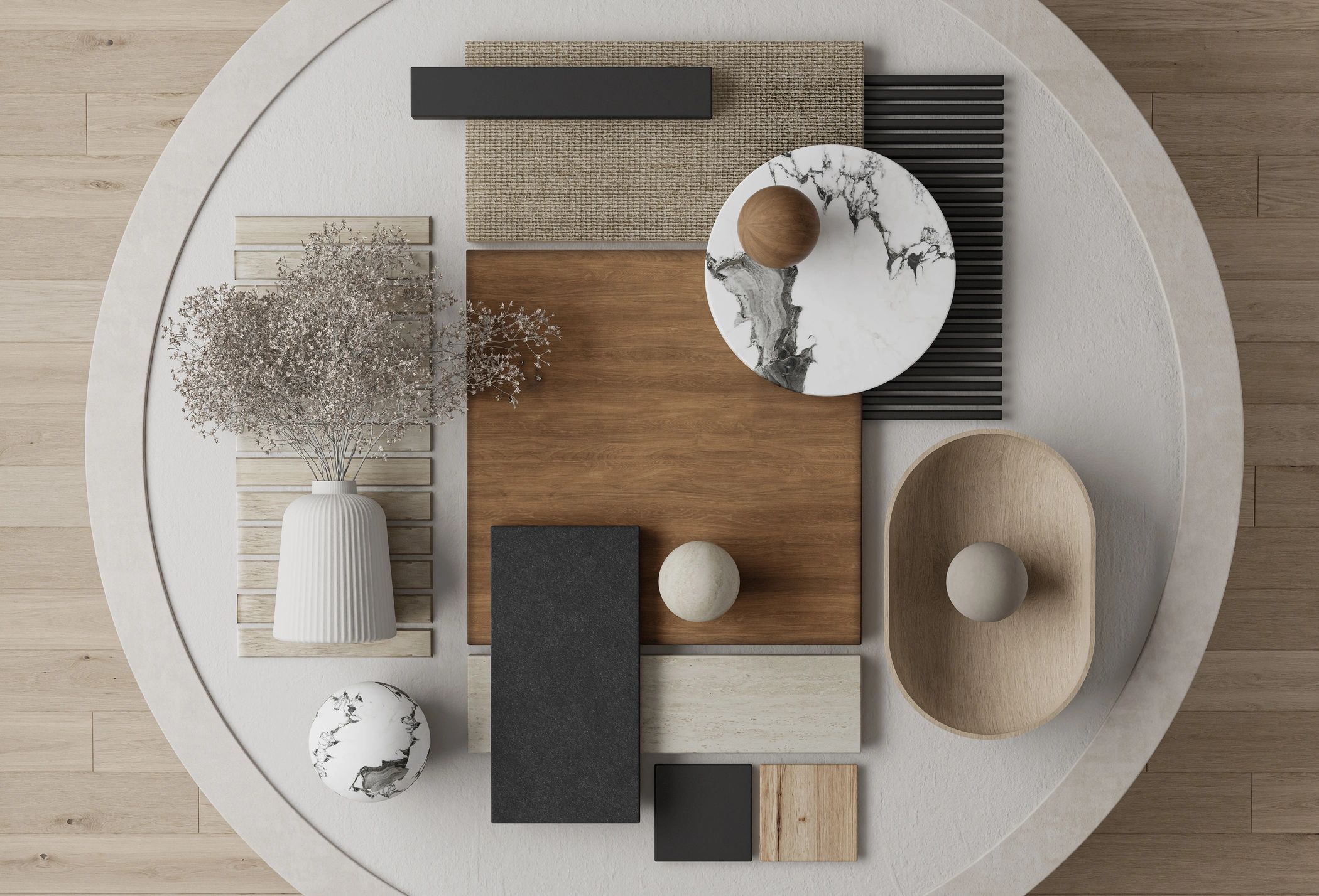 Interior materials and textures mood board for concept development