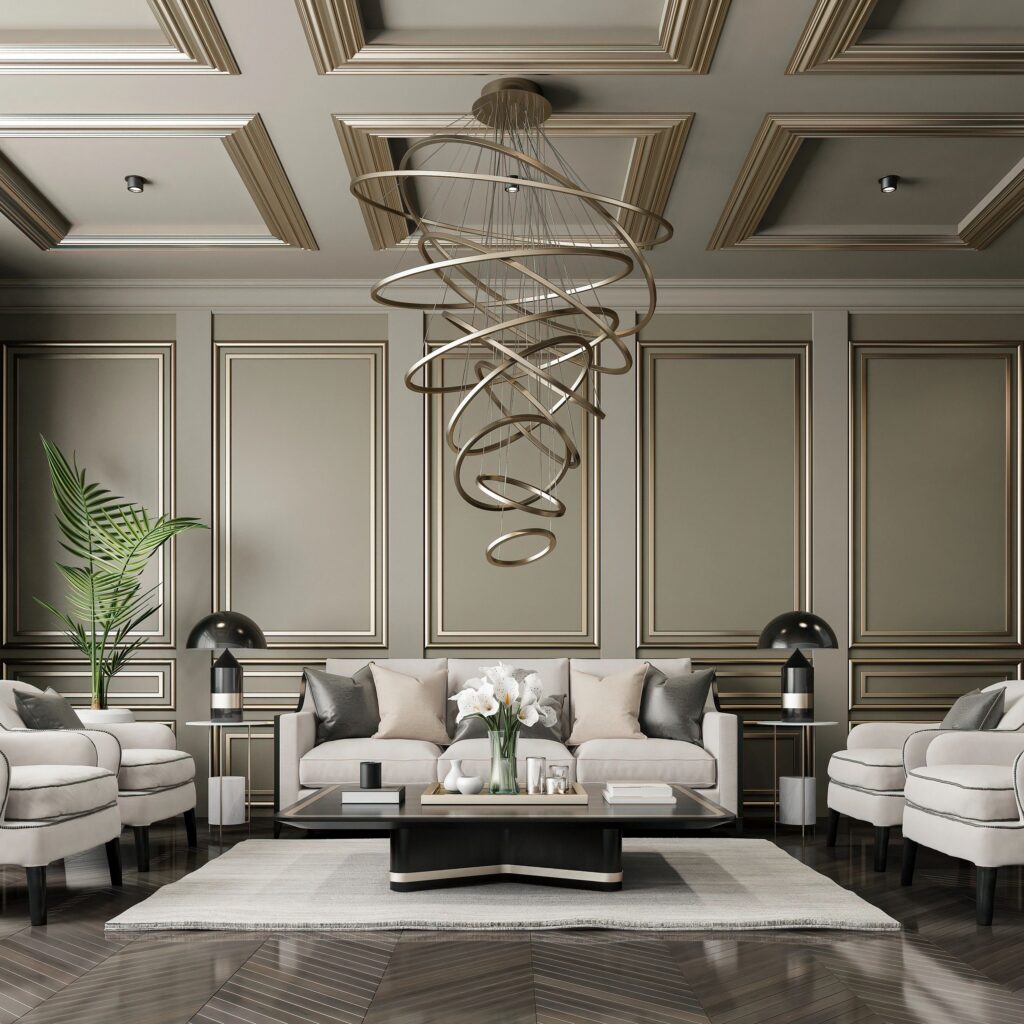 Parisian-inspired luxury living room with soft neutrals and gold accents